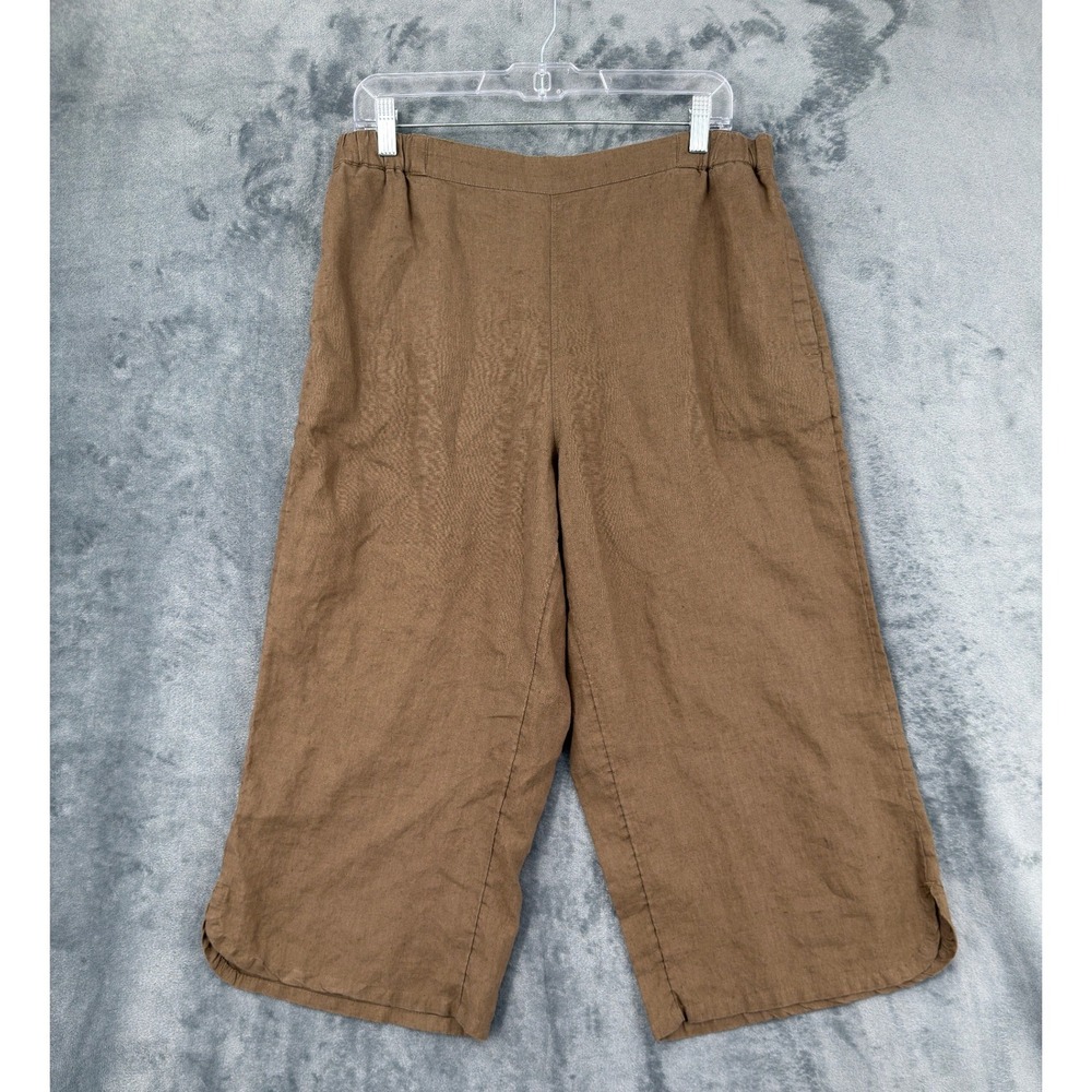 Coldwater Creek Pants Womens Size 12 Linen Blend Wide Leg Coastal Boxy Brown